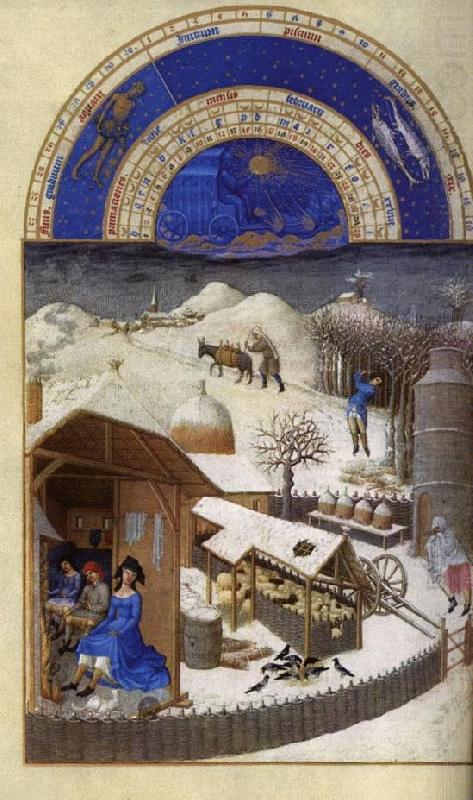 Les trs riches heures du Duc de Berry: Fevrier (February) sef, LIMBOURG brothers